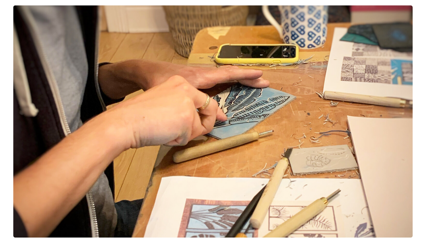 Multi-colour linoprinting at Prior Shop