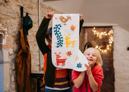 Printmaking for everyone: Print a Christmas Stocking or Gift pouch