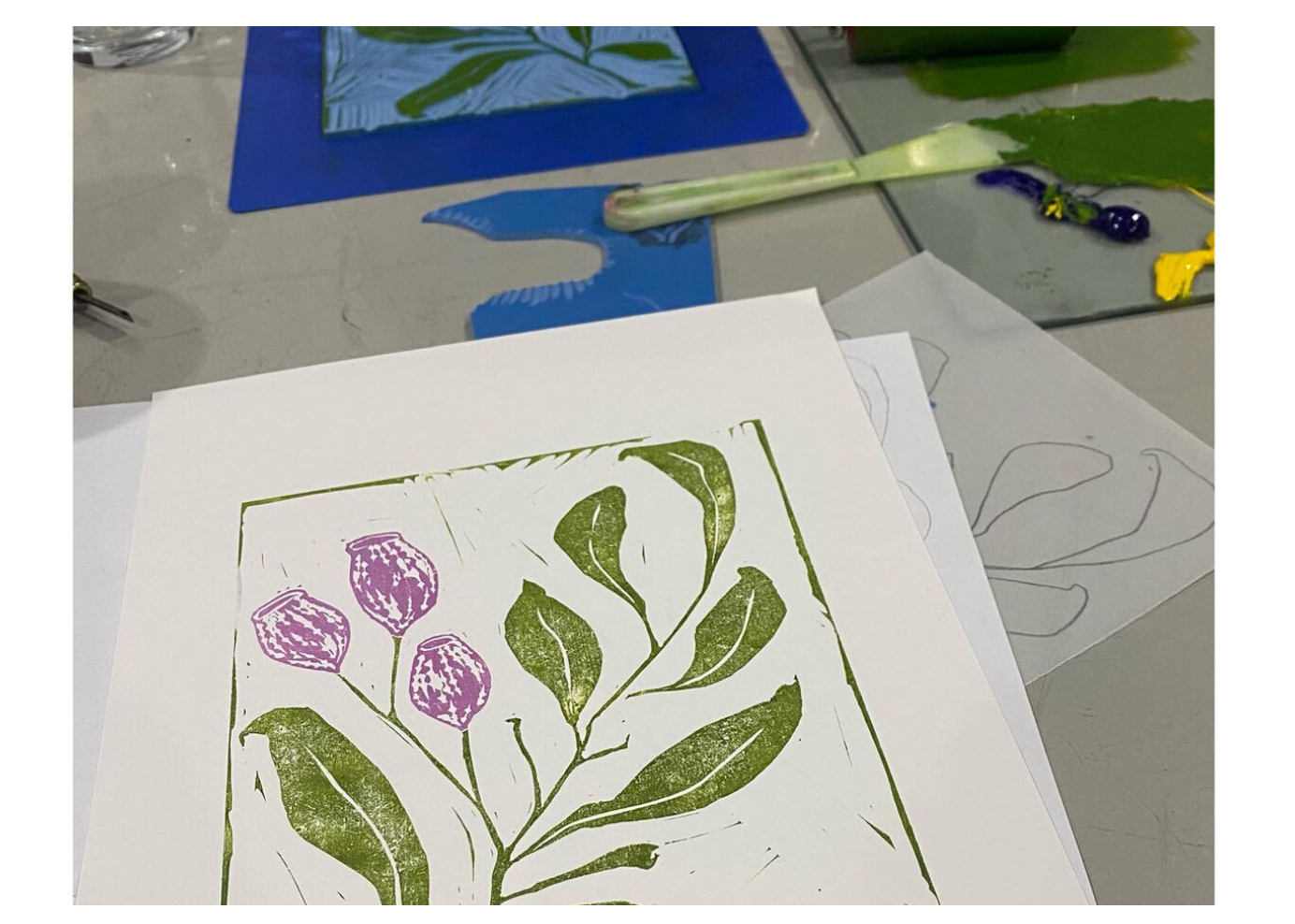 All day / Half day Linoprint multicoloured prints